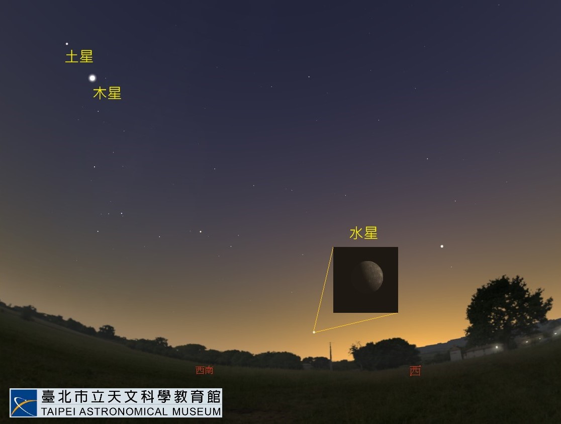 2020年10月2日傍晚，水星所在位置示意图。