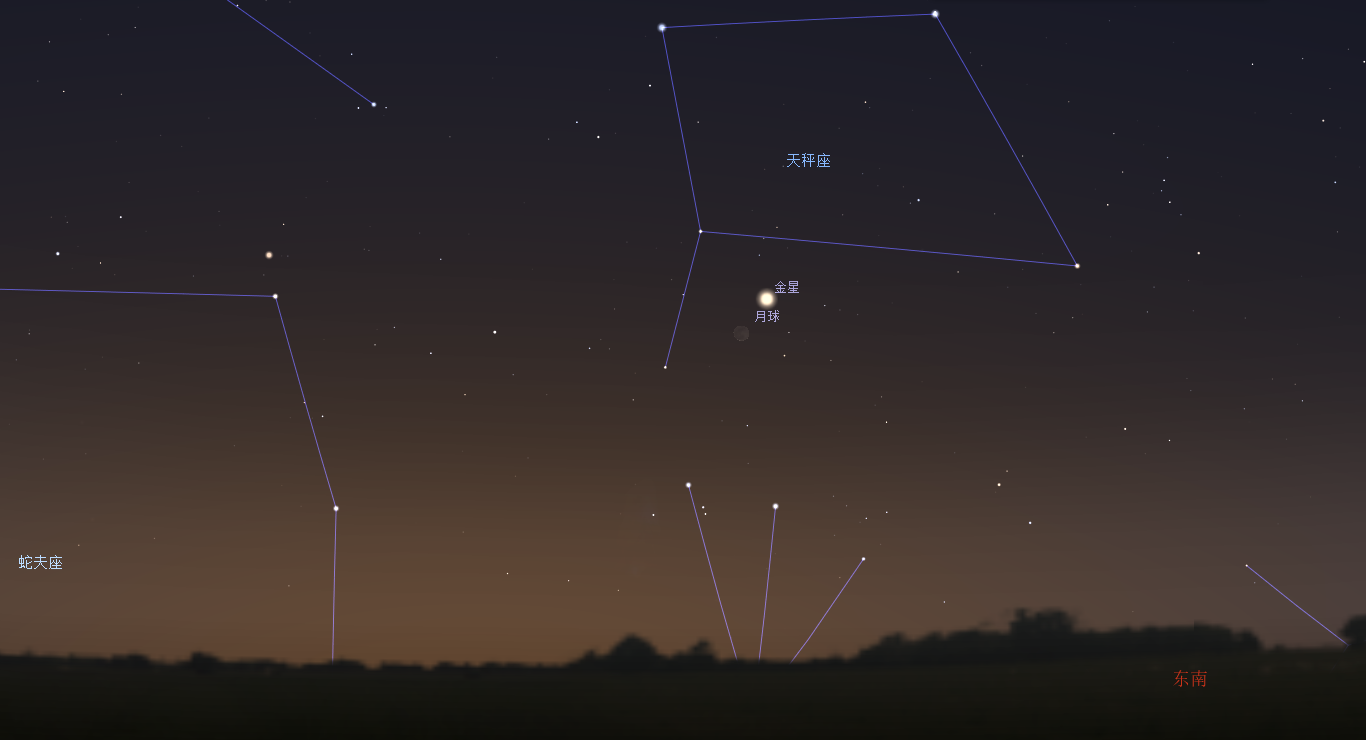 2020/12/13清晨，金星与月球接近示意图