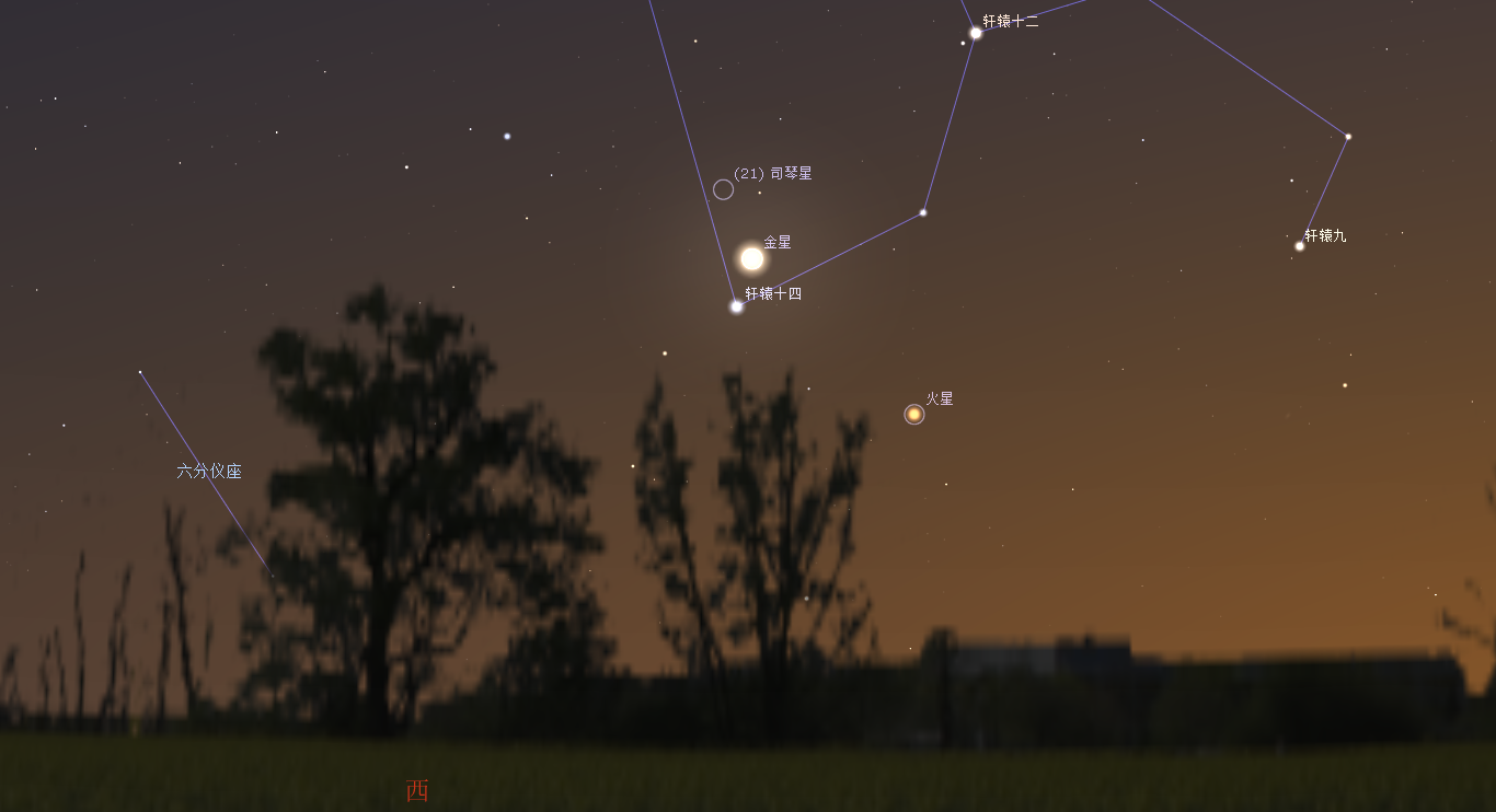 2021/7/22傍晚所见的金星与轩辕十四示意图