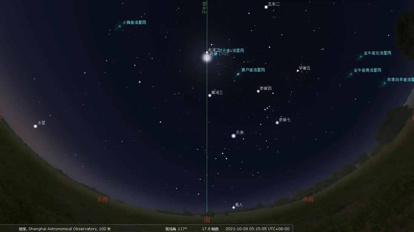上海天文台所见的北河三合月示意图