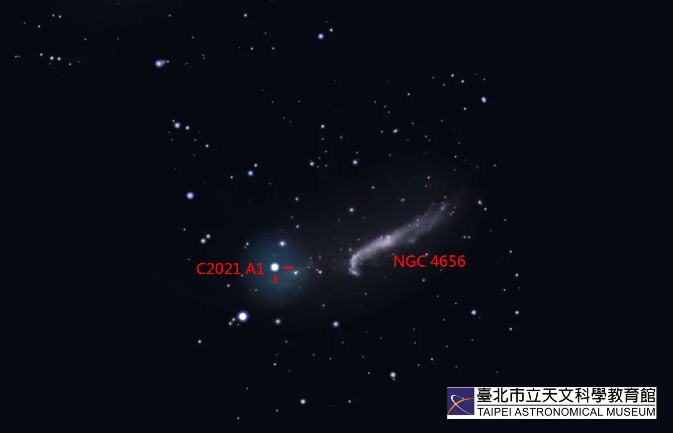 2021年11月25日4时15分彗星C2021 A1会NGC 4656星系示意图。