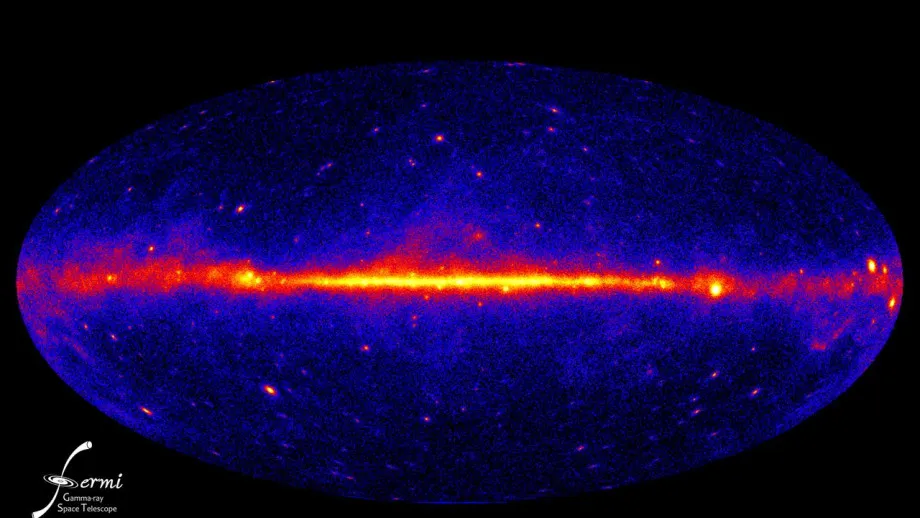 费米伽马射线太空望远镜所拍摄银河系伽马射线图像。图片来源：NASA/DOE/Fermi LAT