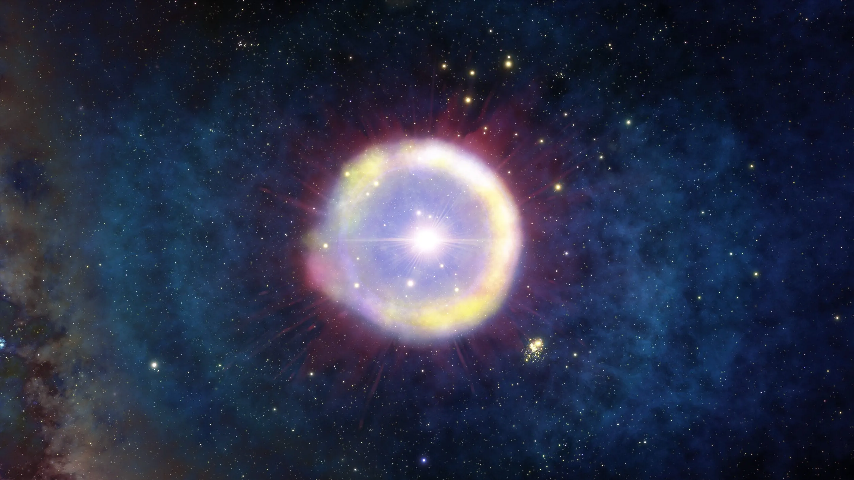 艺术家笔下对早期宇宙大质量恒星III的印象。图片来源：NOIRLab/NSF/AURA/J. da Silva/Space-engine