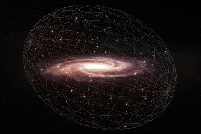 艺术家描绘银河系扭曲、倾斜的银晕。图片来源：Melissa Weiss/Center for Astrophysics | Harvard & Smithsonian