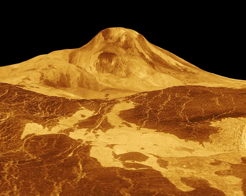 由麦哲伦号的雷达资料中建立的Maat火山地形图。来源：NASA