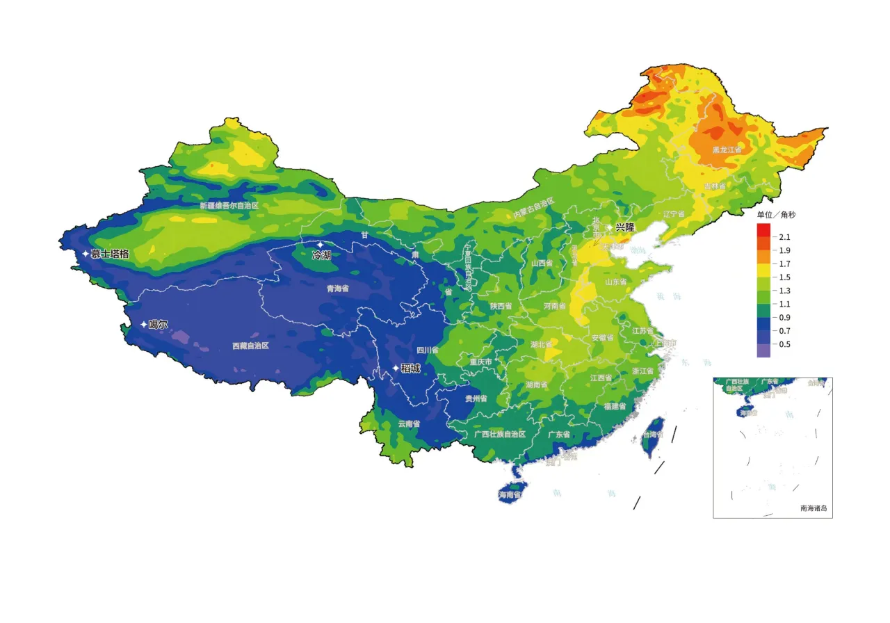 中国大气视宁度分布图