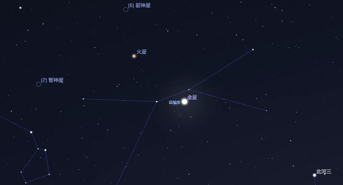 2023/6/13 金星接近蜂巢星团。Stellarium 23.1