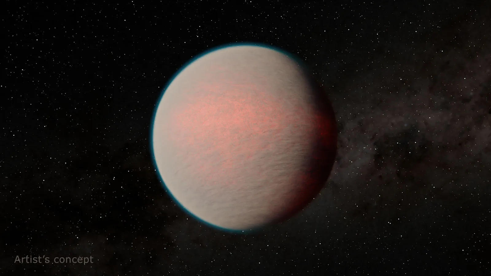 艺术家对迷你海王星Gliese 1214b的想像。This artist’s concept depicts the planet GJ 1214 b, a “mini-Neptune” with what is likely a steamy, hazy atmosphere. A new study based on observations by NASA’s Webb telescope provides insight into this type of planet, the most common in the galaxy. Credits: NASA/JPL-Caltech/R. Hurt (IPAC)