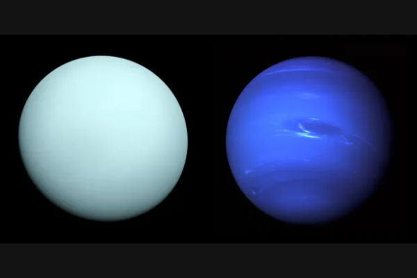 天王星（左）与海王星（右）。来源：NASA